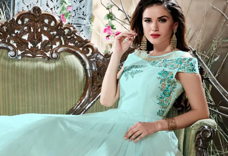 Fancy Party Wear Embroidered Designer Silk Gown  SNAZZYHUNT