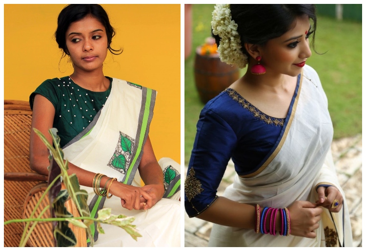 👌💯Green Colour Onam Saree Blouse Designs💚|Green Colour Blouse Designs  For Kerala Saree❤| #onamsarees - YouTube