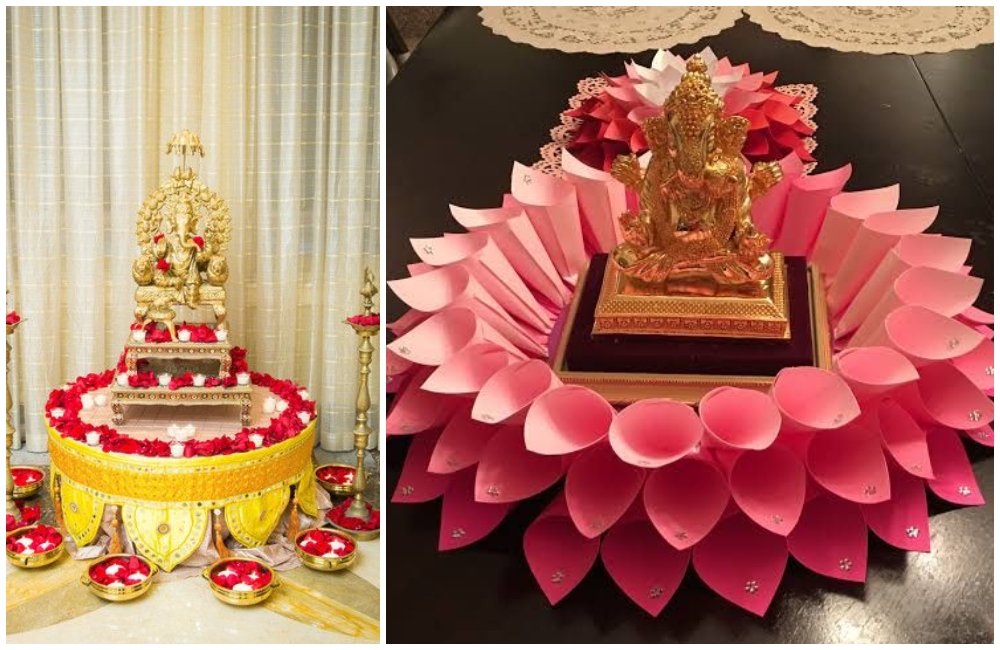 5. Ganpati Decoration At Home In Lotus Theme 