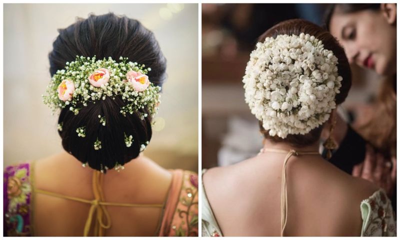 South Indian Bridal Updo with Gold Hair Accessory