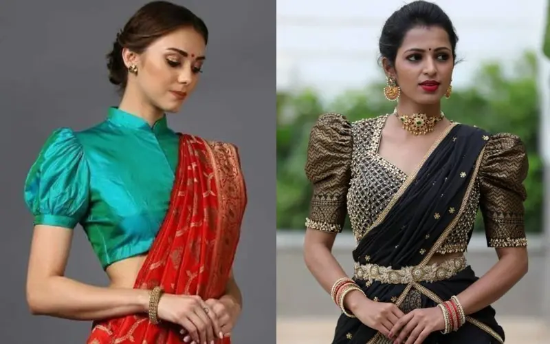 6 Pretty Puff Sleeved Blouse Designs To Try Out - South India Fashion