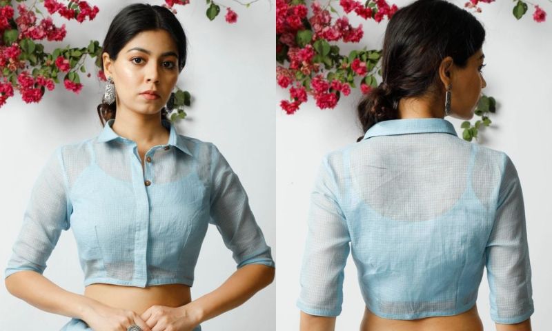 20 Stylish High Collar Neck Blouse Designs to Look More Stylish