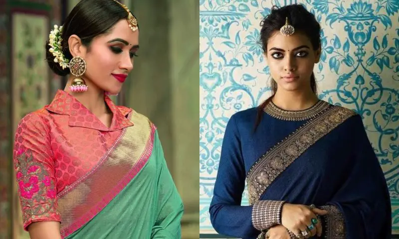 20 Latest Collar Saree Blouse Designs for 2022 - Tips and Beauty