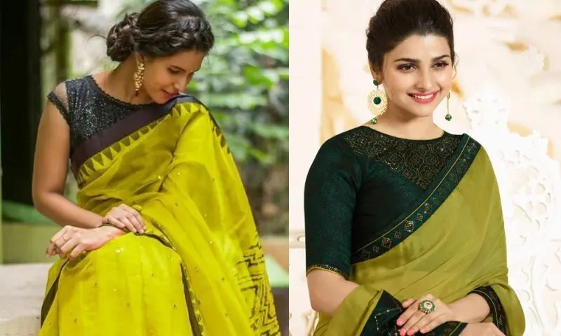 Which blouse colour will match a dark green saree? - Quora