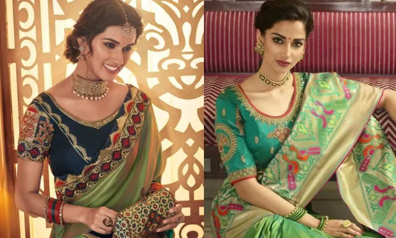 30 Beautiful Blouse Designs For Green Silk Saree - Candy Crow | Bridal blouse  designs, Wedding blouse designs, Pattu saree blouse designs