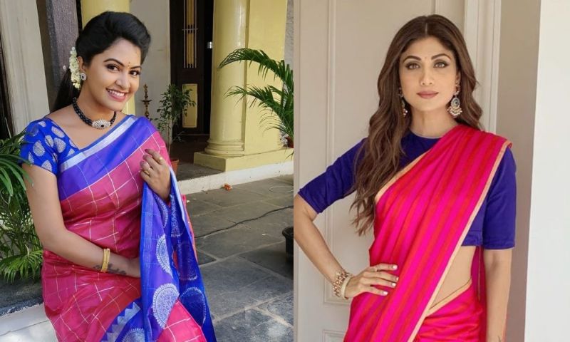 Royal Blue & Hot Pink Color Pure Katan Banarasi Saree | Blue silk saree,  Silk saree blouse designs, Indian saree blouses designs