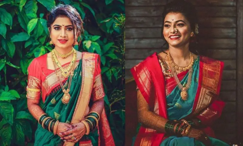 25 Nauvari Sarees Images And Look For Maharashtrian Brides | Nauvari saree,  Saree draping styles, Indian wedding sari