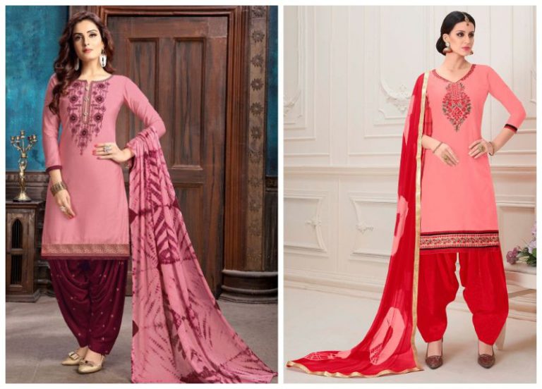 red and peach punjabi suit