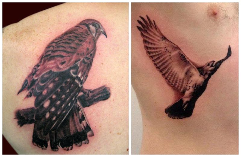 Hawk Moon and Tree  Tattoos by Moreah