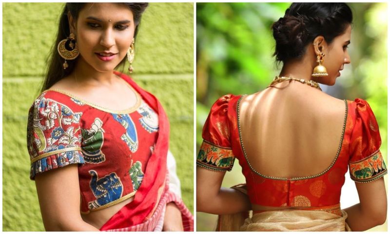 Womens Red Designer V Neck Tikkli Work Cotton Princess Cut Padded  Sleeveless Readymade Saree Blouse | Classy Missy by Gur