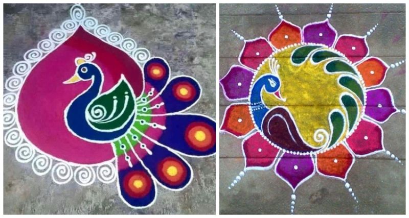 15 Top Beautiful Peacock Rangoli Design To Make Your Diwali Colorful