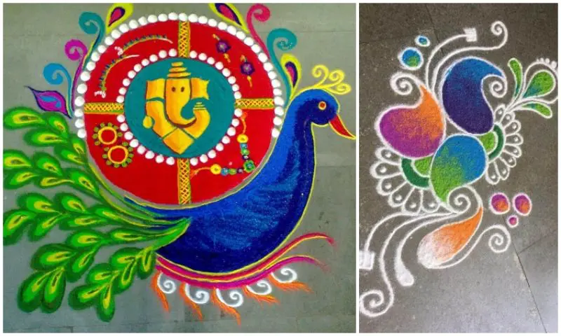 beautiful peacock rangoli designs for competition
