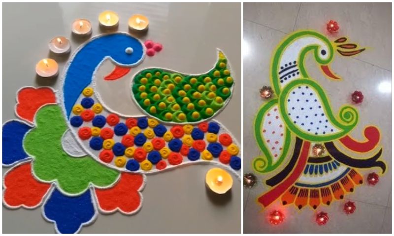 15 Top Beautiful Peacock Rangoli Design to make your Diwali Colorful