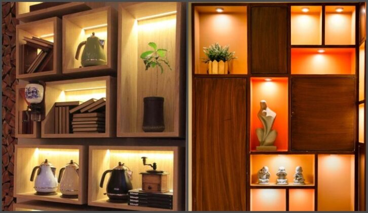 living room showcase design wood