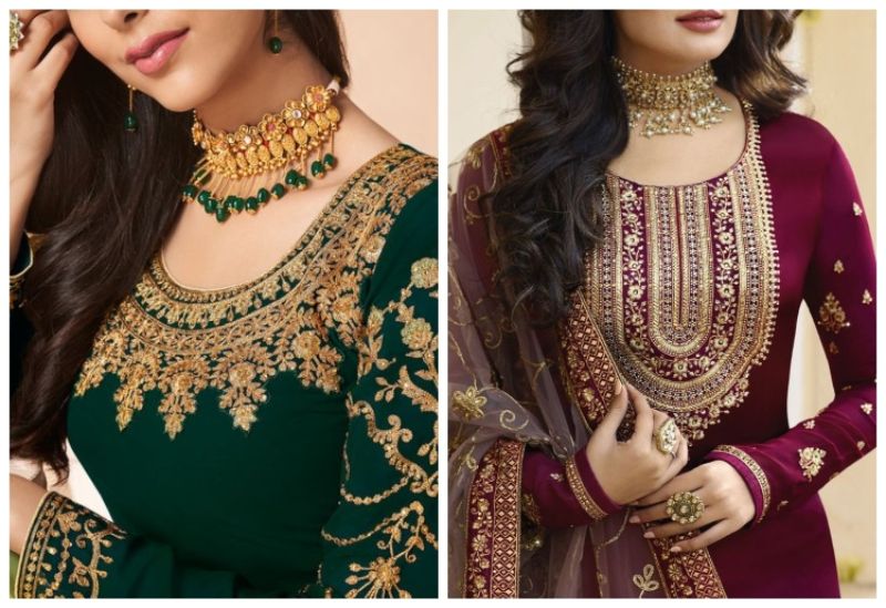 Churidar embroidery neck clearance designs