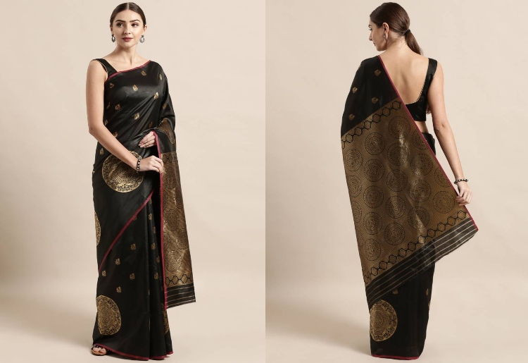 Black and Grey Georgette Saree with Blouse Design - Online Saree Sri Lanka