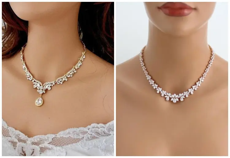 Simple Diamond Choker Necklace in Leaf motif | Krishnajewellers.com