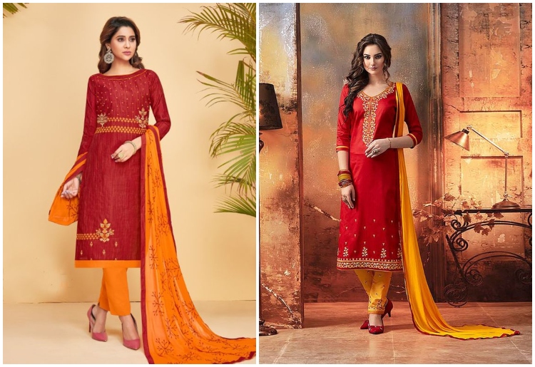 Punjabi Plus size Orange Patiala Suit Cotton Silk ROY291305 –  ShreeFashionWear