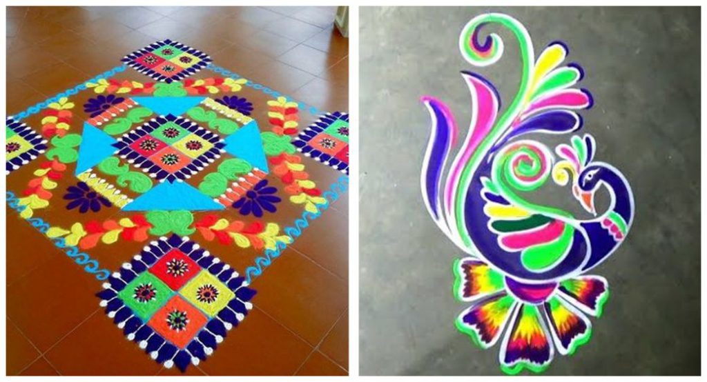 Simple and easy flower rangoli design | creative flower kolam design |  Beautiful muggulu pattern design for kids | Very Simple freehand flower  rangoli design without dots with colours | By Simple Rangoli | Facebook