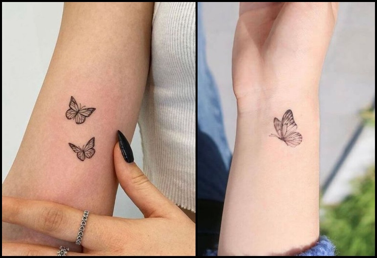 Fine line butterflies tattoo on the shoulder