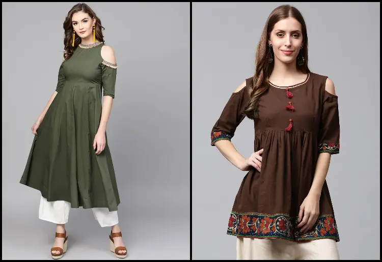 50 Latest Types of Cold Shoulder Kurti Sleeves Designs 2022  Kurti  sleeves design Cold shoulder blouse designs Cold shoulder kurti