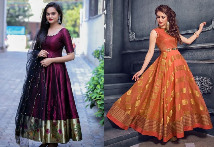 Convert old sari into anarkali dress ideas/recycle old sarees into long  dress ideas #old #sari #dress #oldsaridress Please follow and like us