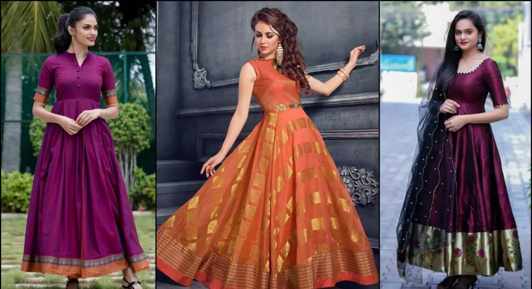 Long Dresses made out of old and Damaged Sarees #LongDresses | Indian gowns  dresses, Long gown design, Frock models