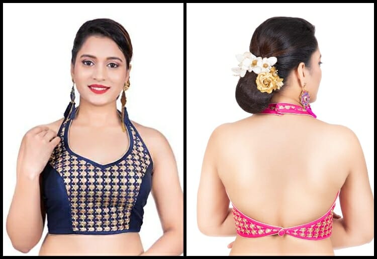 Top 50 Latest Halter Blouse Designs for Sarees and Lehengas (2023) - Tips  and Beauty | Halter blouse designs, Halter neck blouses, Backless blouse  designs