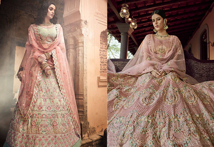 AKS Women's Blue And Pink Bandhani Printed Lehenga Choli With Leheriya Attached  Dupatta Set, L | Wholesale | Tradeling