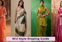 A Detailed Guide on Nivi Style Saree Drape:Â History, Draping Styles, and Styling Tips Nivi Style Draping Guide