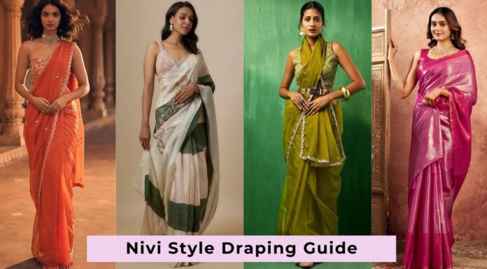 A Detailed Guide on Nivi Style Saree Drape:Â History, Draping Styles, and Styling Tips Nivi Style Draping Guide