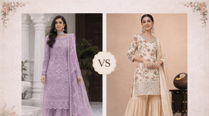 Pakistani Suits vs Sharara Suits: Tailored Grace vs Festive Flair pakistani suit vs sharara suit