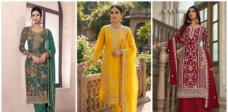 women wearing green yellow and red salwar kameez showing how colors influence confidence and style